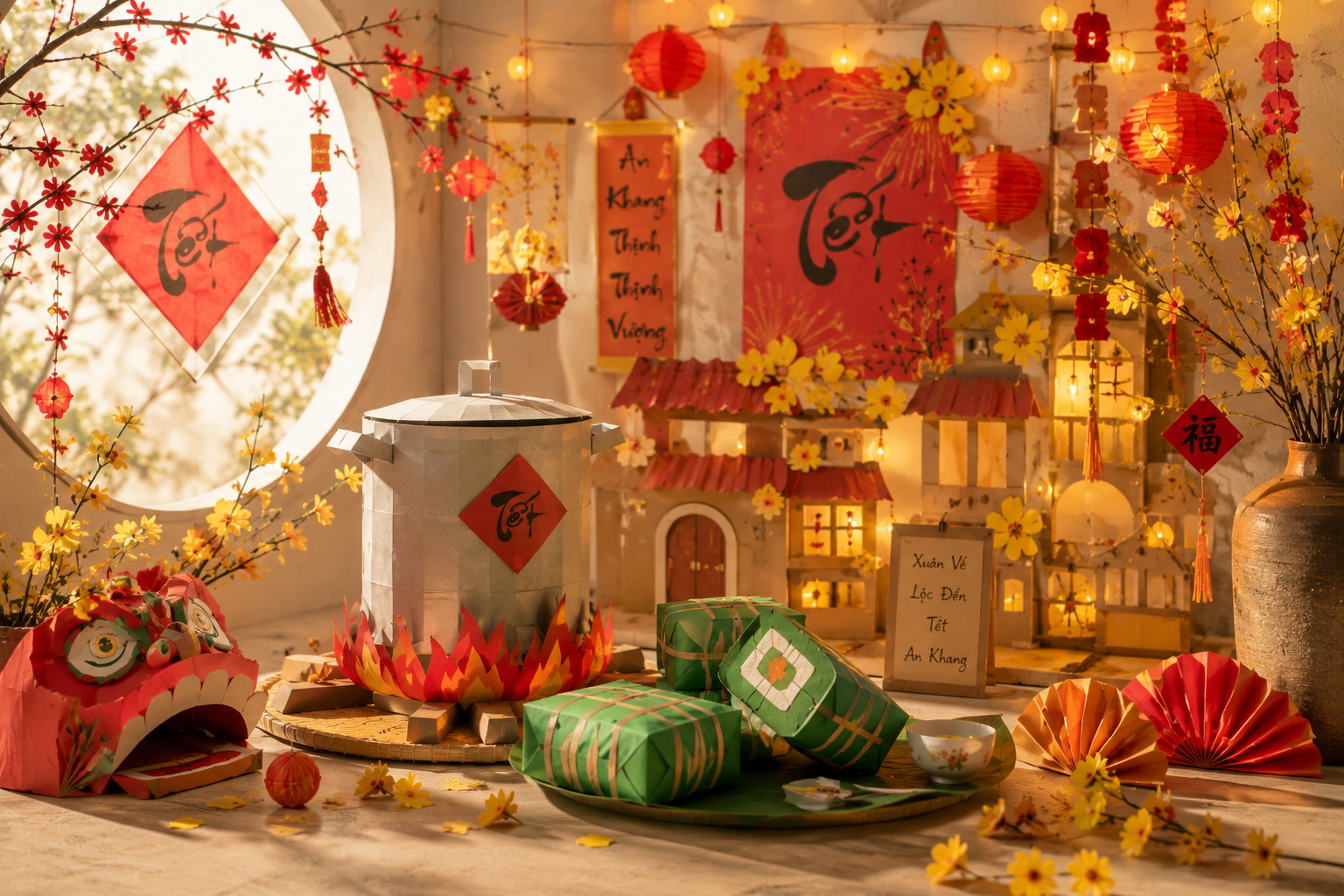Cách làm nồi bánh chưng bằng giấy đẹp mắt trang trí đón Tết 1 Tự tay thực hiện cách làm nồi bánh chưng bằng giấy cực dễ