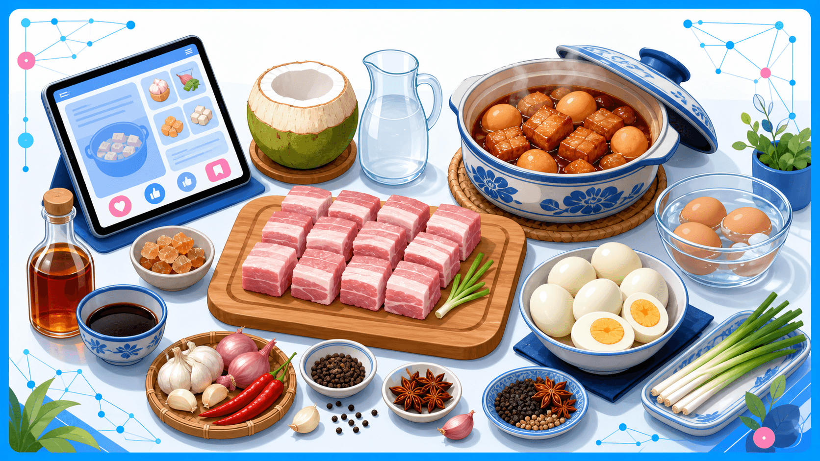 Chuẩn bị nguyên liệu cho món thịt kho tàu với trứng gà