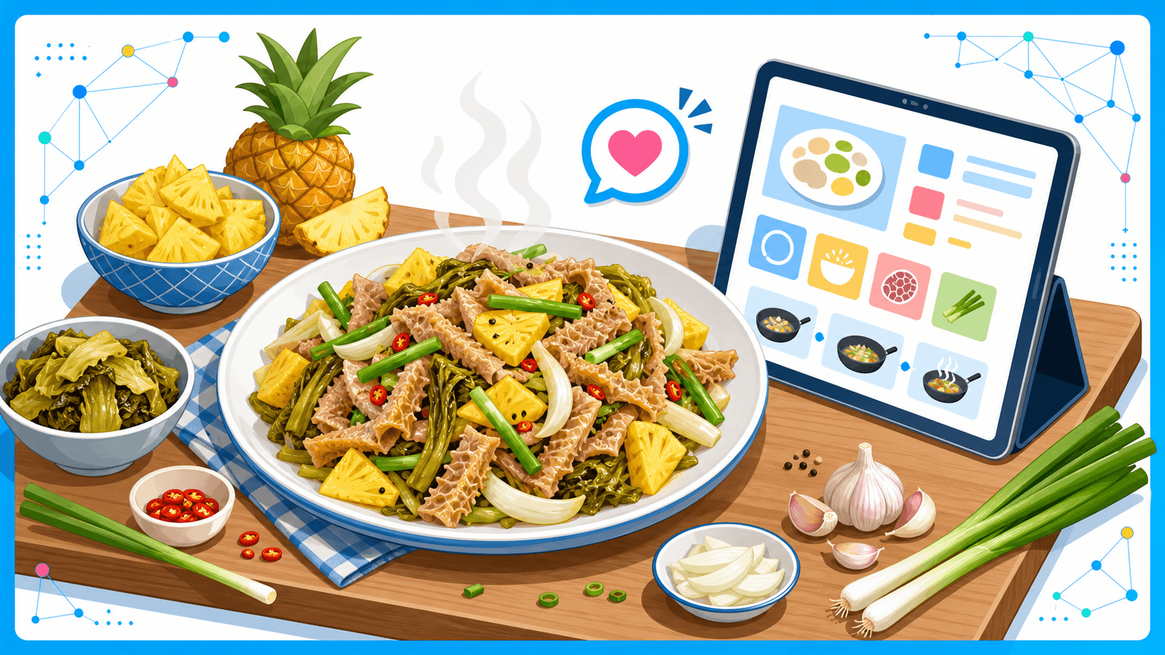 Hướng dẫn cách xào lòng bò mềm thơm không bị hôi hay dai với dứa và dưa chua