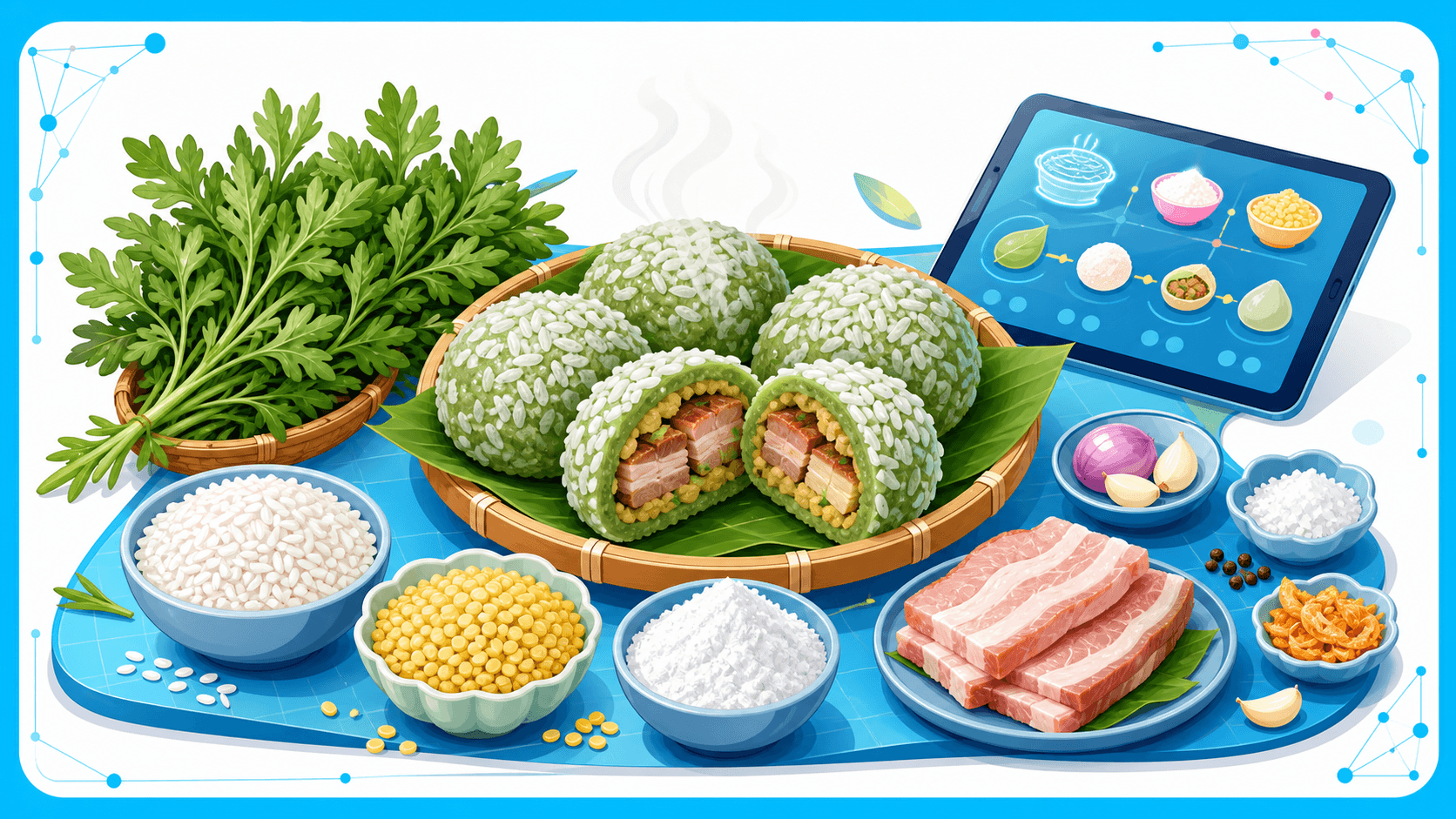 Nguyên liệu cần chuẩn bị cho món bánh khúc nhân thịt